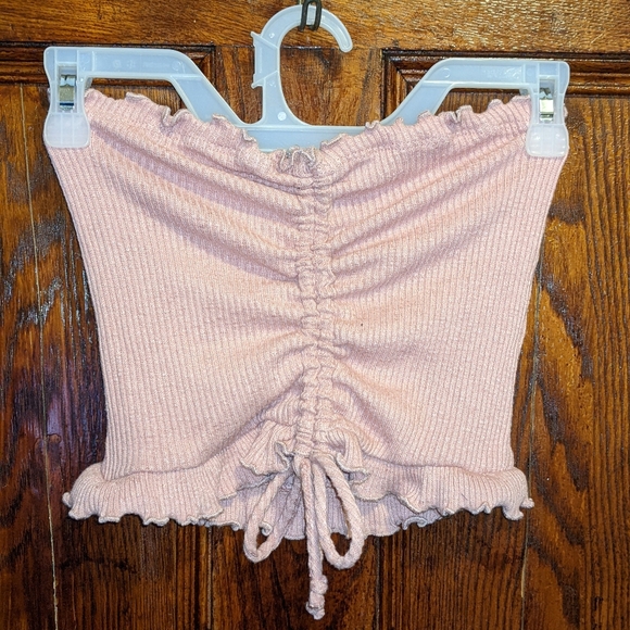 Light Pink Ruffled Drawstring Tube Top - Picture 3 of 3